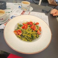 Vegan chicken pesto pasta is okay at RAJ in Bialystok