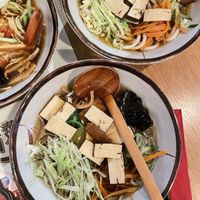 We tried dumplings and 3 different noodles (udon, soba, wheat) with vegetable soup broth and all of them were very good! we also tried Pad Thai but it’s more like stir fry   at MIAN Ramen House and more in Cagliari