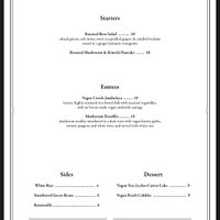 Dec 2021 Vegan Menu at Maple Tree Inn in Homewood