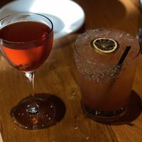 Sweet potato, Sazerac and the strawberry jalapeño margarita  at Maple Tree Inn in Homewood