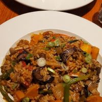 Chargrilled Boil on top & Vegan Jambalaya. Delicious!! at Maple Tree Inn in Homewood