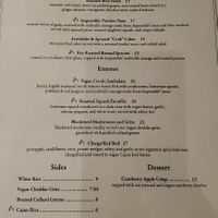 Vegan menu at Maple Tree Inn in Homewood