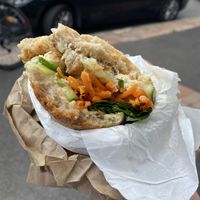 Tofu banh-mi on wholemeal baguette  at The Laughing Elephant in Wentworth Falls