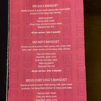Banquet menu at You Hanoi Me in Christchurch