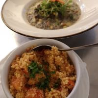 Gemüselinsen in Mandelmilchsauce mit Tomaten-Couscous at Sennerbad in Ravensburg