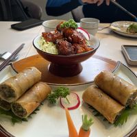 Appetiser platter - spring rolls and mock pork   at Love Veggie Macau in Macau