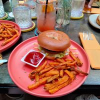 The special of the day; bagel burger at Dushi Delicious  in Oranjestad