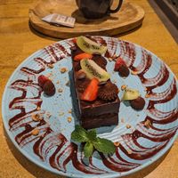 Vegan chocolate cake at Quyu's Taproom in Jaipur