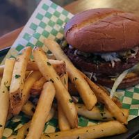 Green chili burgerrs  at Pedal Haus Brewery in Phoenix