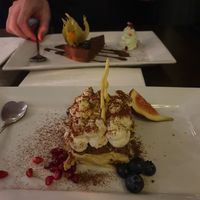 Pistachio tiramisu and an after eight torte in the background at Cafe Roya in Beeston