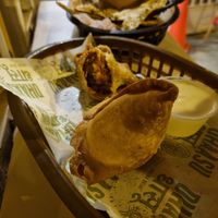 Delhimosas come with normal yogurt at Dhaasu in Lima