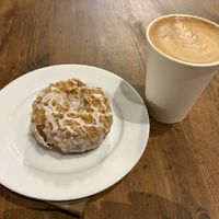 Toffee donut and oat milk latte  at The Wormhole Coffee in Chicago