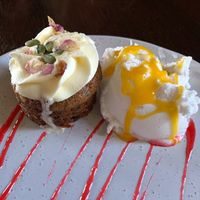 Carrot cake with coconut ice-cream  at Austral Hotel  in Korumburra