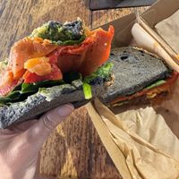 Toasted vegan vege sandwich  at Flying West Coffee Roasters in Doonan