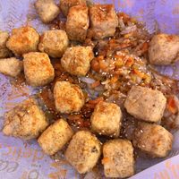 Fried tofu, tell them no eggs   at Restaurante Coreano Gangnam in Sevilla
