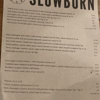 Menu  at SlowBurn in East London