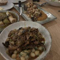 Mushroom ragout and husky cabbage and roscoff onion in the rear   at SlowBurn in East London