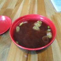 Miso soup at Koi Cocina Asiatica in Guatape