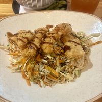 Vegan chow mein with tempura tofu   at Koi Cocina Asiatica in Guatape