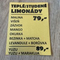 Lemonade menu  at Mamafood in Prague