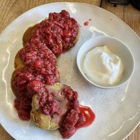 Rasberry pancakes   at Mamafood in Prague