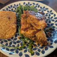 Hashbrown with a Braddy covered in A1 sauce at Red Emma's Bookstore Coffeehouse in Baltimore