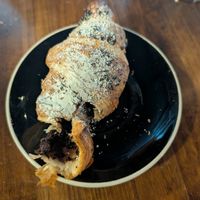 Chocolate croissant (with a bite already taken from it, I'm sorry,  it was so good) at Red Emma's Bookstore Coffeehouse in Baltimore