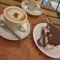 This cake was soooo good. Nice coffee too. at Veggie Sue's in Salamanca