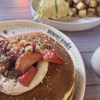 Tres leches pancakes and jammin bennie   at Breakfast Republic - Hillcrest in San Diego