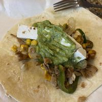 Vegan tacos (with vegan cheese - tofu) and extra guac  at Plaza Azteca in Williamsburg