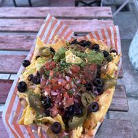 Vegan Nachos with vegan cheesee  at Burrito Buoy in Folkestone