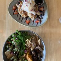 Salad bowl and croffle  at Pancha Cafe in Hamilton