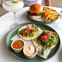 Chick’n tacos and classic burger at Dicki's in Ascot