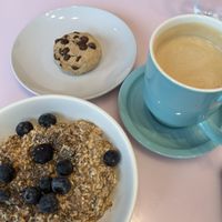 Overnight oats, gf cookie, and almond milk latte  at Sunny's in Bentonville