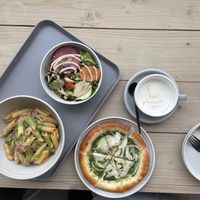 Pasta set with salad, latte and pizza   at Cafe Planet in Kyoto