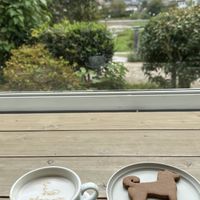Almond milk latte and choco cookie   at Cafe Planet in Kyoto