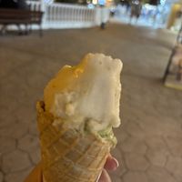 Banana sorbet and pistachio waffle cone    at Gelato Fortuna in Tenerife