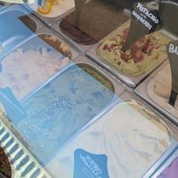 Vegan flavours today: vanilla, pistachio, lemon, dark chocolate, mango, dragon fruit, passion fruit with papaya. at Gelato Fortuna in Tenerife