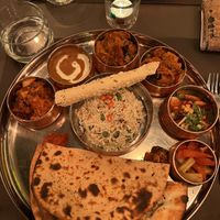 Vegan platter. Shame that 2 of the little bowls were repeated  at Chandigarh in Brussels