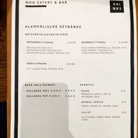 Page of menu at Mon at Mon in Berlin