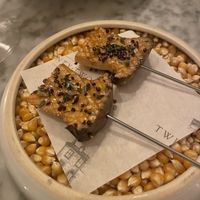 (Part of the “Toasted grains,sweetcorn, hen of the wood” dish)  at Restaurant 22 in Cambridge