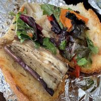 Eggplant banh mi open   at Ninja Bubble Tea in Stamford