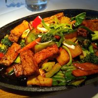 Tofu with vegetables and a savoury sauce (originally with beef) at Dschingis Chan in Aachen