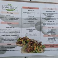 Menu (English) at Arte Sano in Aguadilla
