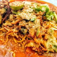 Texture of mee rebus and veggies fritter at Green Age 菩提素 - Jurong Point 1 in West Singapore
