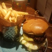 Vegan chilli cheeze burger and fries (vg) at The Forth Hotel in Newcastle Upon Tyne