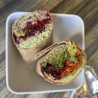 Beet & tofu wrap and the Happy Wrap   at delisheeeYo in Hilton Head Island