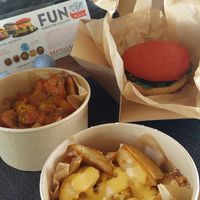 3 tolle Gerichte. Currywurst, Wedges, Burger at Vegan Pirates by CloudEatery in Frankfurt