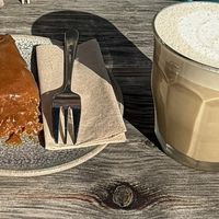 Chai latte and ginger sticky toffee   at Homeground Coffee & Kitchen in Windermere