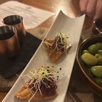 The chef's corn and cumin tortillas with a beetroot tomato tartar  at Ziryab in Barcelona